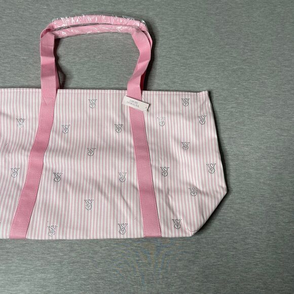 Victoria’s Secret Heritage Stripe Rhinestone Embellished Canvas Tote Bag - Picture 6 of 10